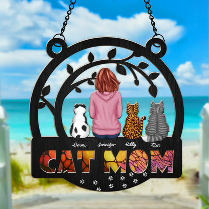 Custom Cat Mom Suncatcher - Personalized Window Hanging Suncatcher Ornament