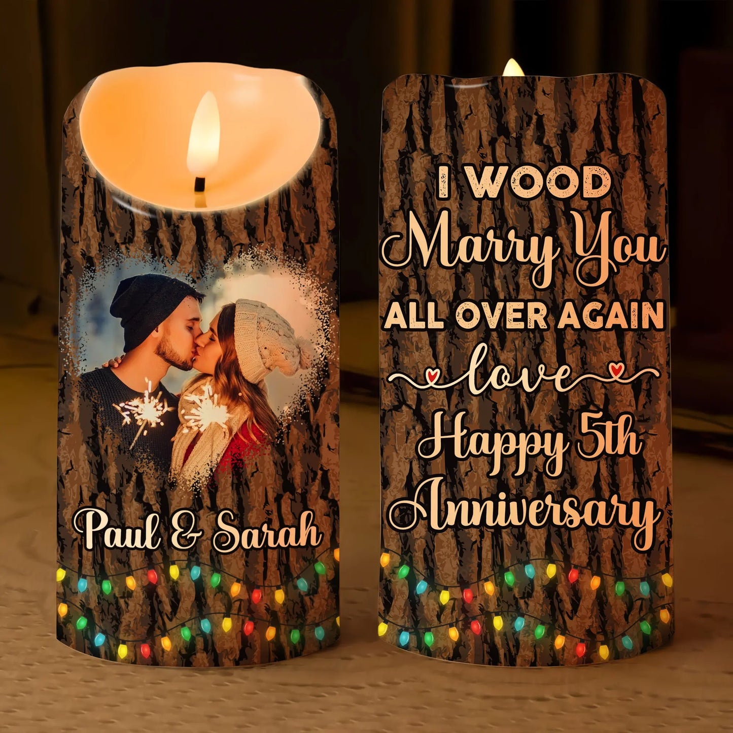 Custom Couple Photo Anniversary, I Wood Marry You All Over Again-Personalized Anniversary Christmas Led Candle