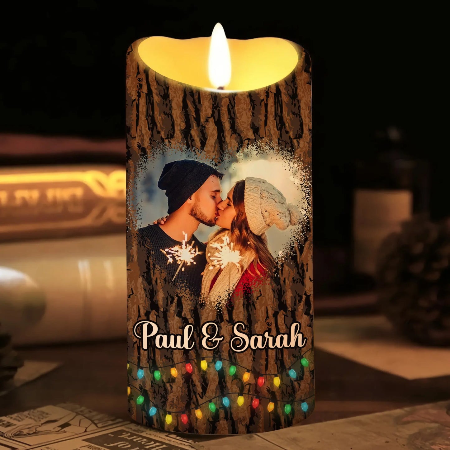 Custom Couple Photo Anniversary, I Wood Marry You All Over Again-Personalized Anniversary Christmas Led Candle