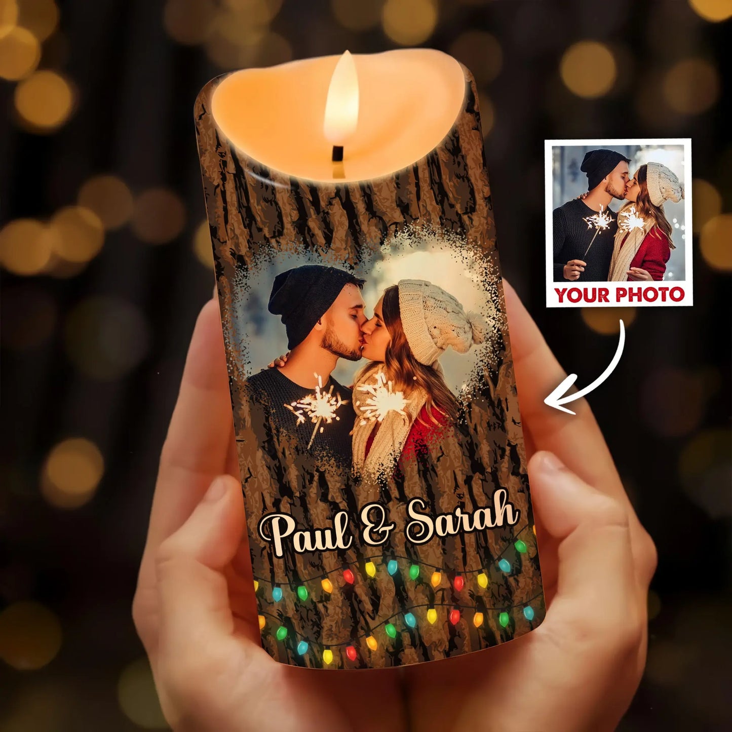 Custom Couple Photo Anniversary, I Wood Marry You All Over Again-Personalized Anniversary Christmas Led Candle