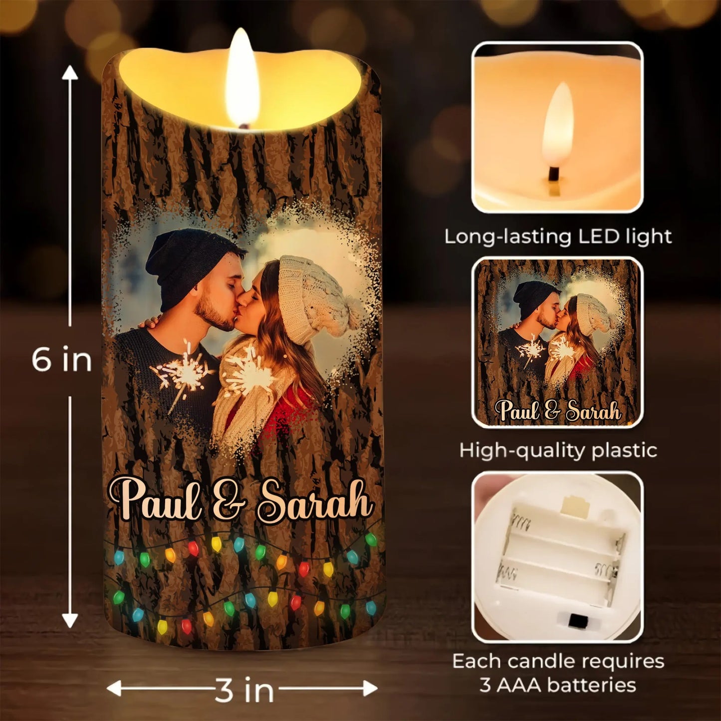 Custom Couple Photo Anniversary, I Wood Marry You All Over Again-Personalized Anniversary Christmas Led Candle