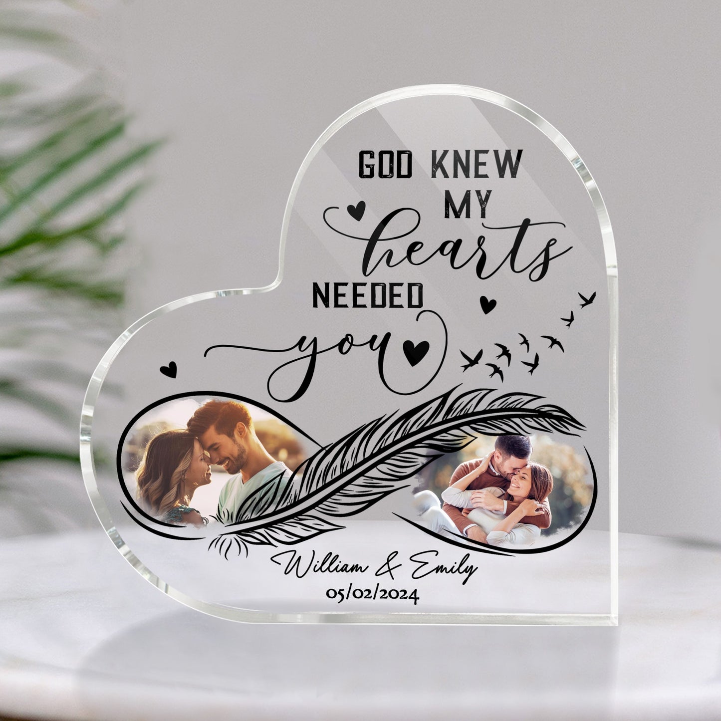 Custom Couple Photo, God Knew My Heart Needed You - Personalized Valentine's Day Heart Acrylic Plaque