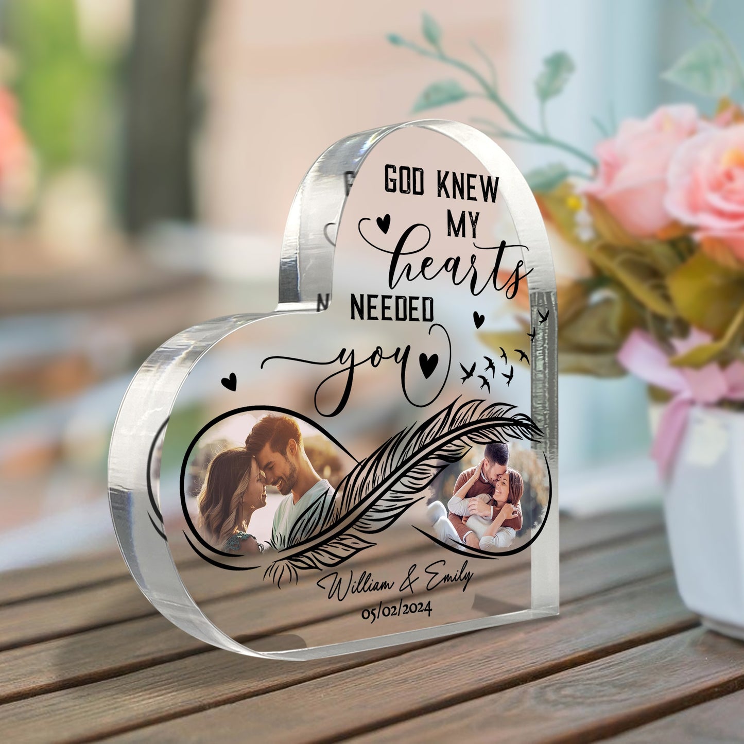 Custom Couple Photo, God Knew My Heart Needed You - Personalized Valentine's Day Heart Acrylic Plaque