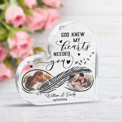 Custom Couple Photo, God Knew My Heart Needed You - Personalized Valentine's Day Heart Acrylic Plaque