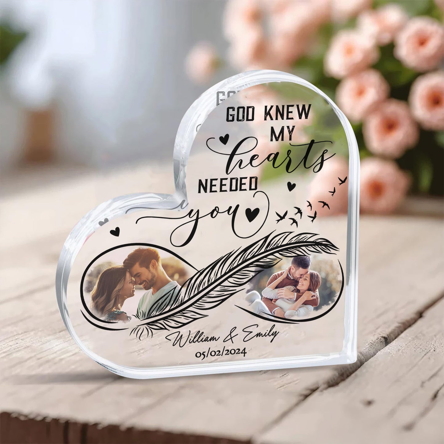 Custom Couple Photo, God Knew My Heart Needed You - Personalized Valentine's Day Heart Acrylic Plaque