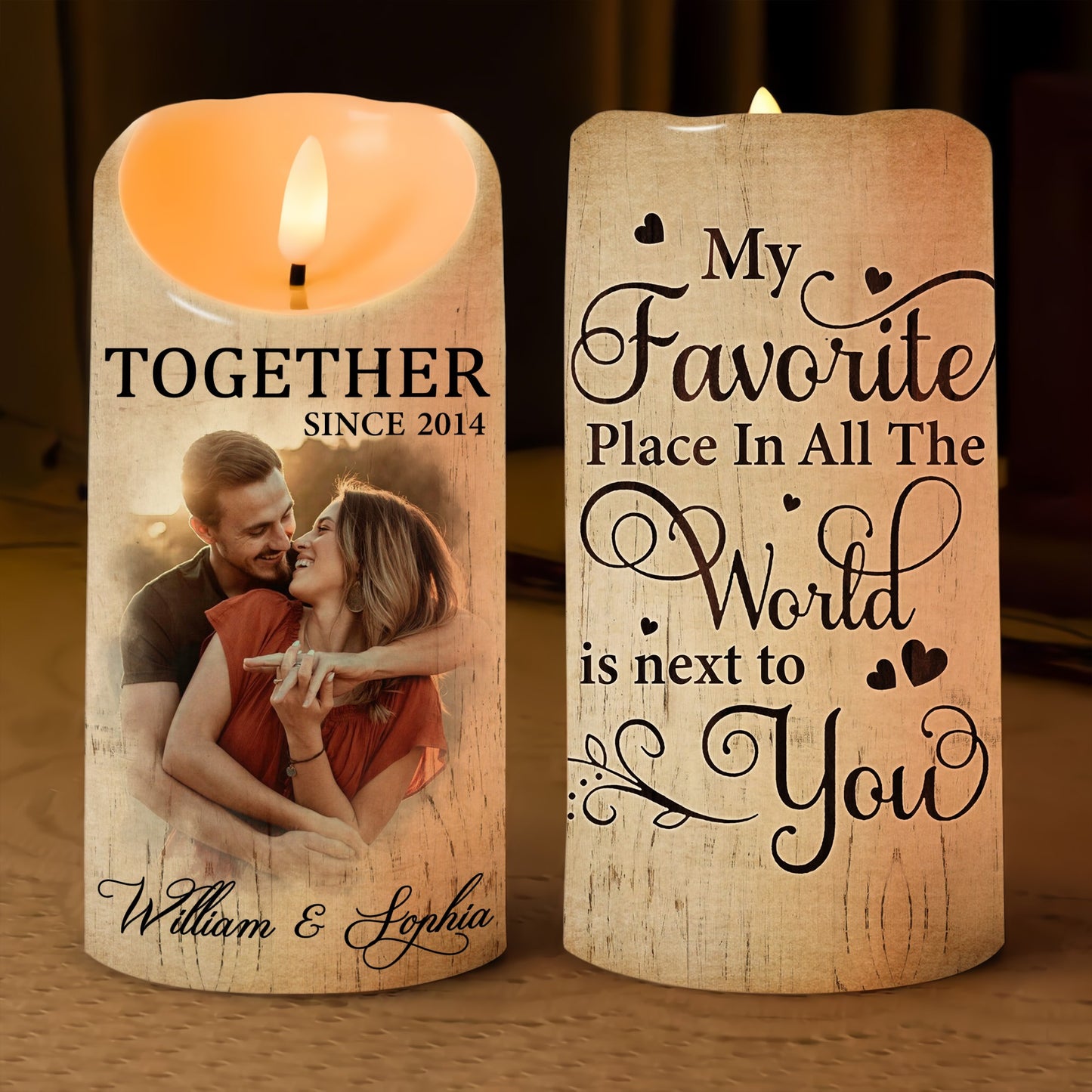 Custom Couple Photo, My Favorite Place In All The World Is Next To You - Personalized Photo Led Candle