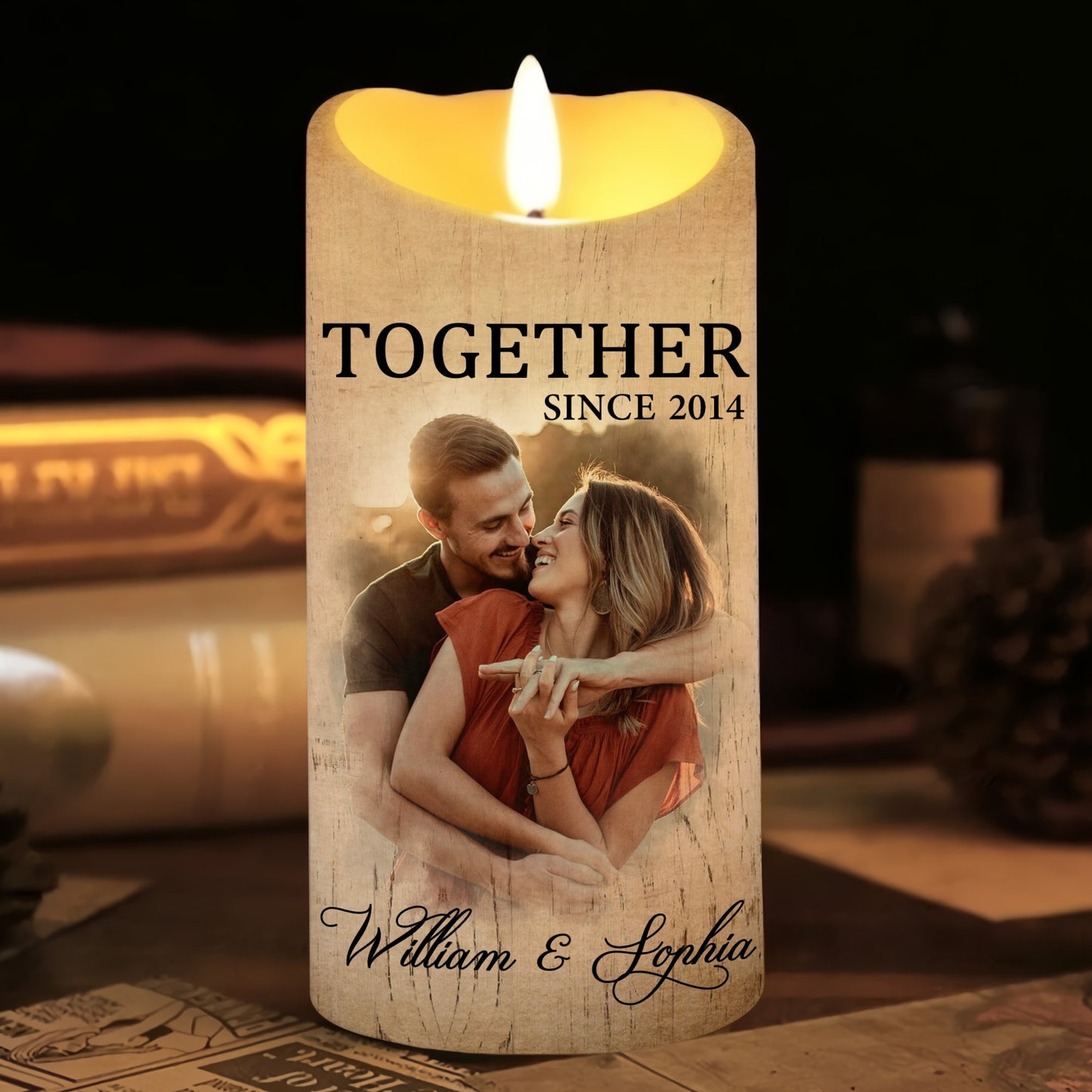 Custom Couple Photo, My Favorite Place In All The World Is Next To You - Personalized Photo Led Candle