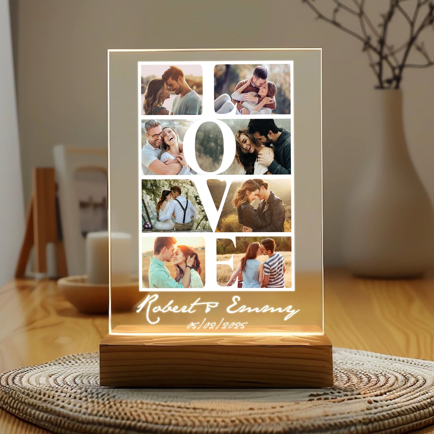 Custom Couple Photo, Romantic Love Gift For Couple - Personalized Acrylic Plaque LED Light Night