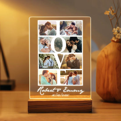 Custom Couple Photo, Romantic Love Gift For Couple - Personalized Acrylic Plaque LED Light Night