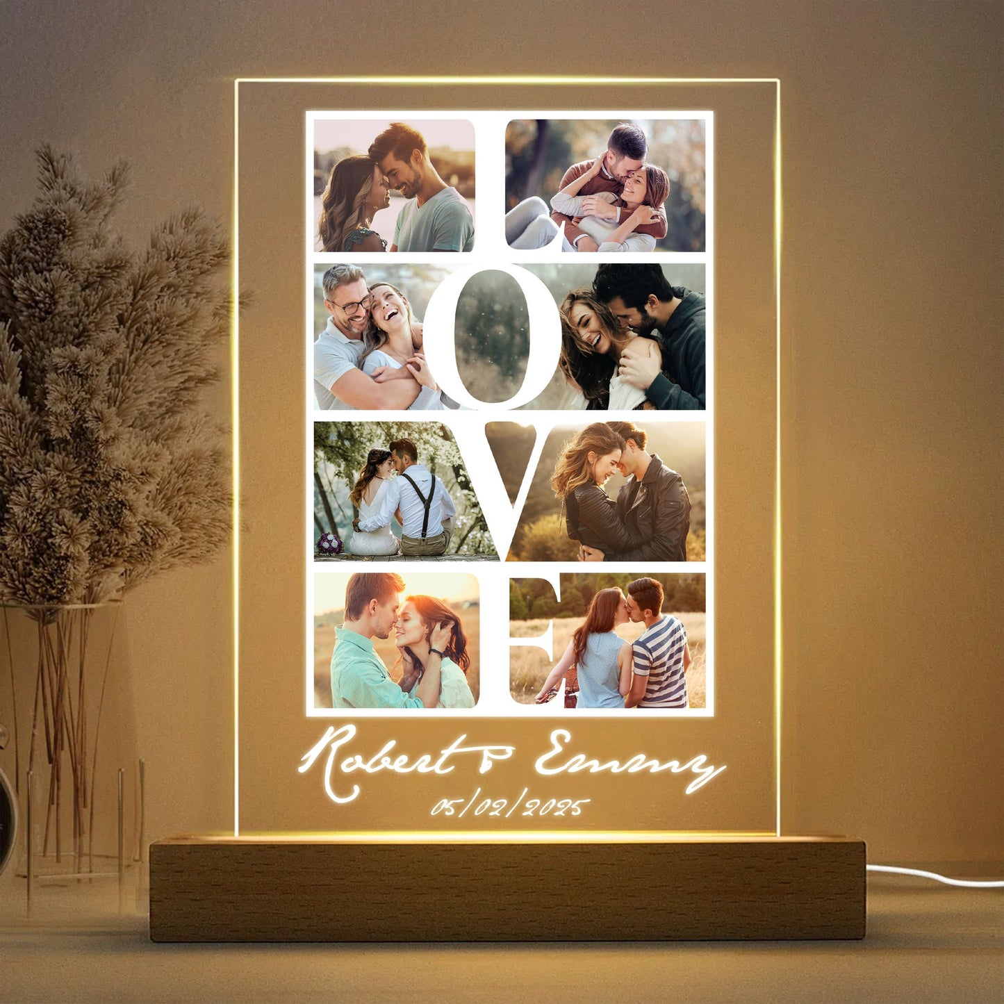 Custom Couple Photo, Romantic Love Gift For Couple - Personalized Acrylic Plaque LED Light Night