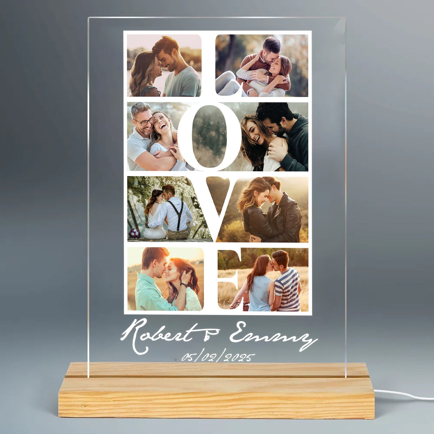 Custom Couple Photo, Romantic Love Gift For Couple - Personalized Acrylic Plaque LED Light Night