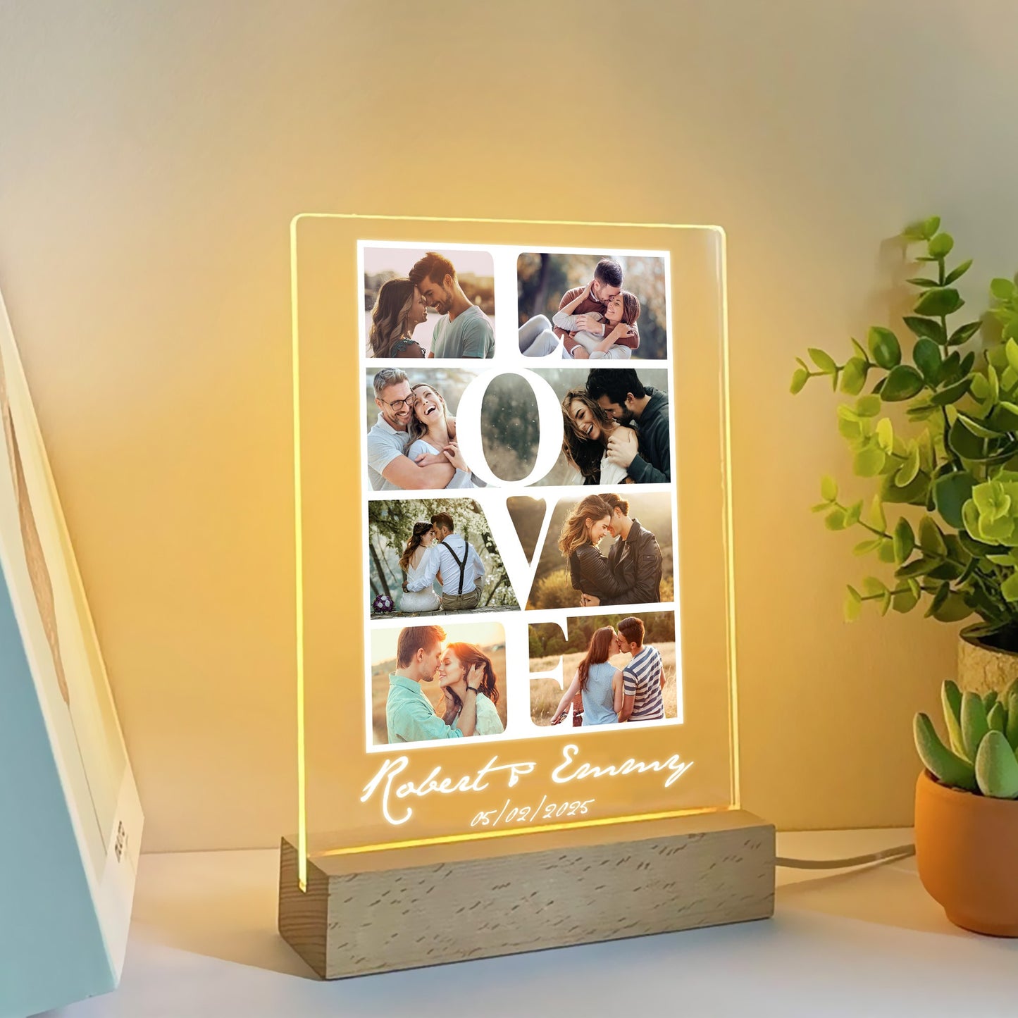 Custom Couple Photo, Romantic Love Gift For Couple - Personalized Acrylic Plaque LED Light Night