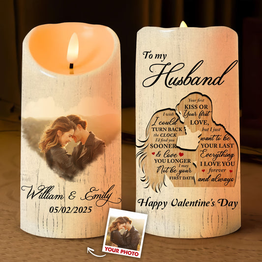 Custom Couple Photo, To My Husband I Wish I Could Turn Back The Clock - Personalized Valentine's Day Led Candle