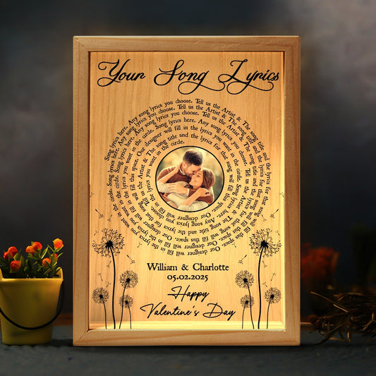 Custom Couple Photo, Vinyl Record Song With Lyrics - Personalized Anniversary Gift For Couples Frame Light Box