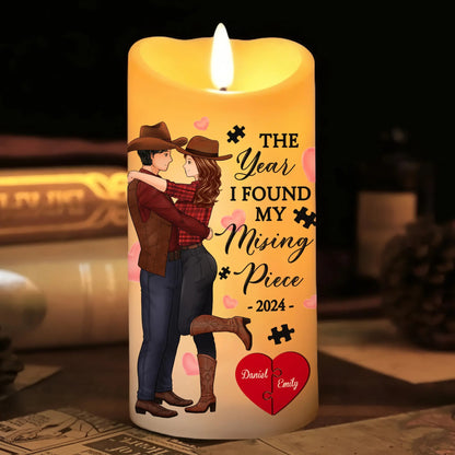 Custom Cowboy Couple LED Candle, The Year I Found My Missing Piece - Personalized Couple Led Candle