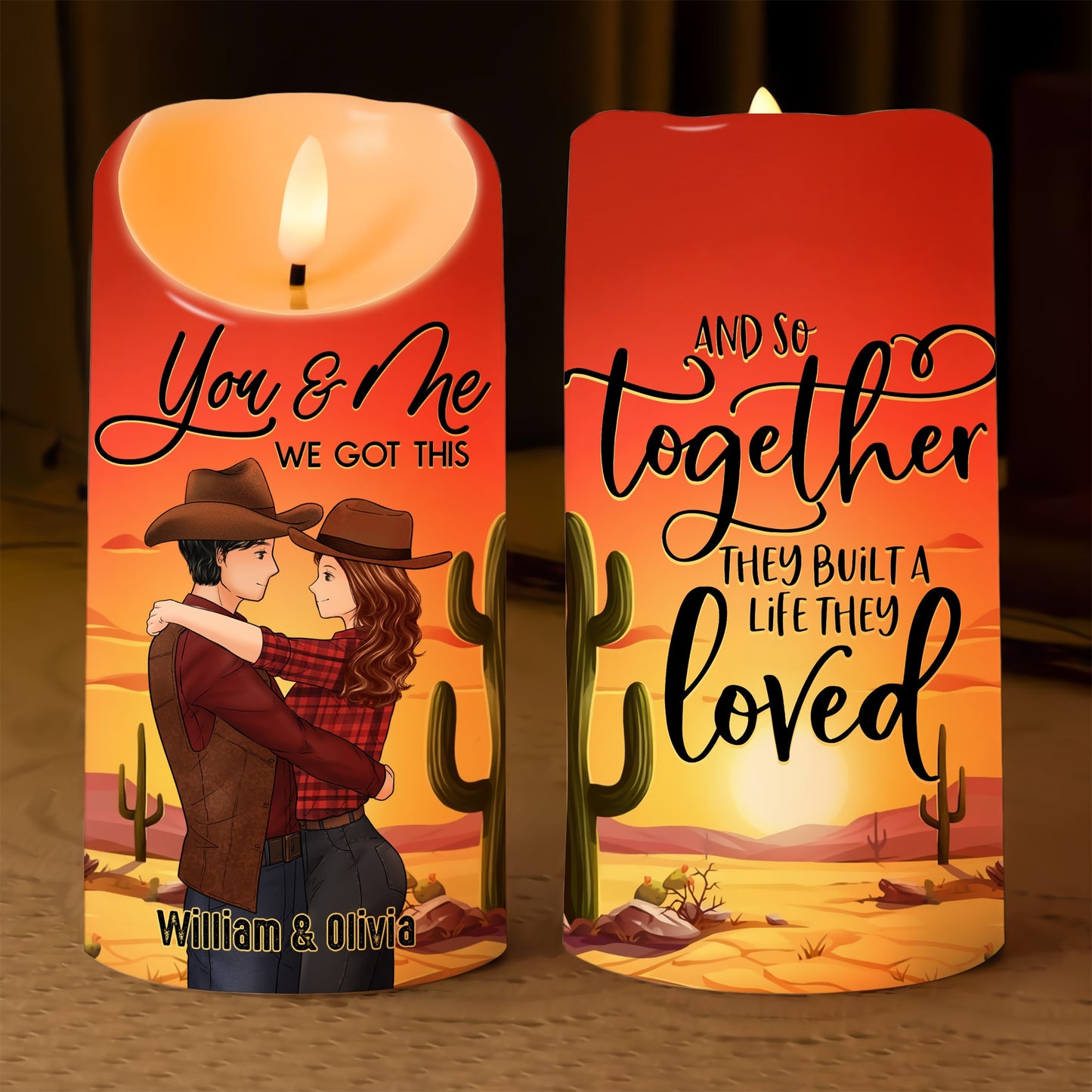 Custom Cowboy Couple Led Candle, You And Me We Got This - Personalized Couple Led Candle