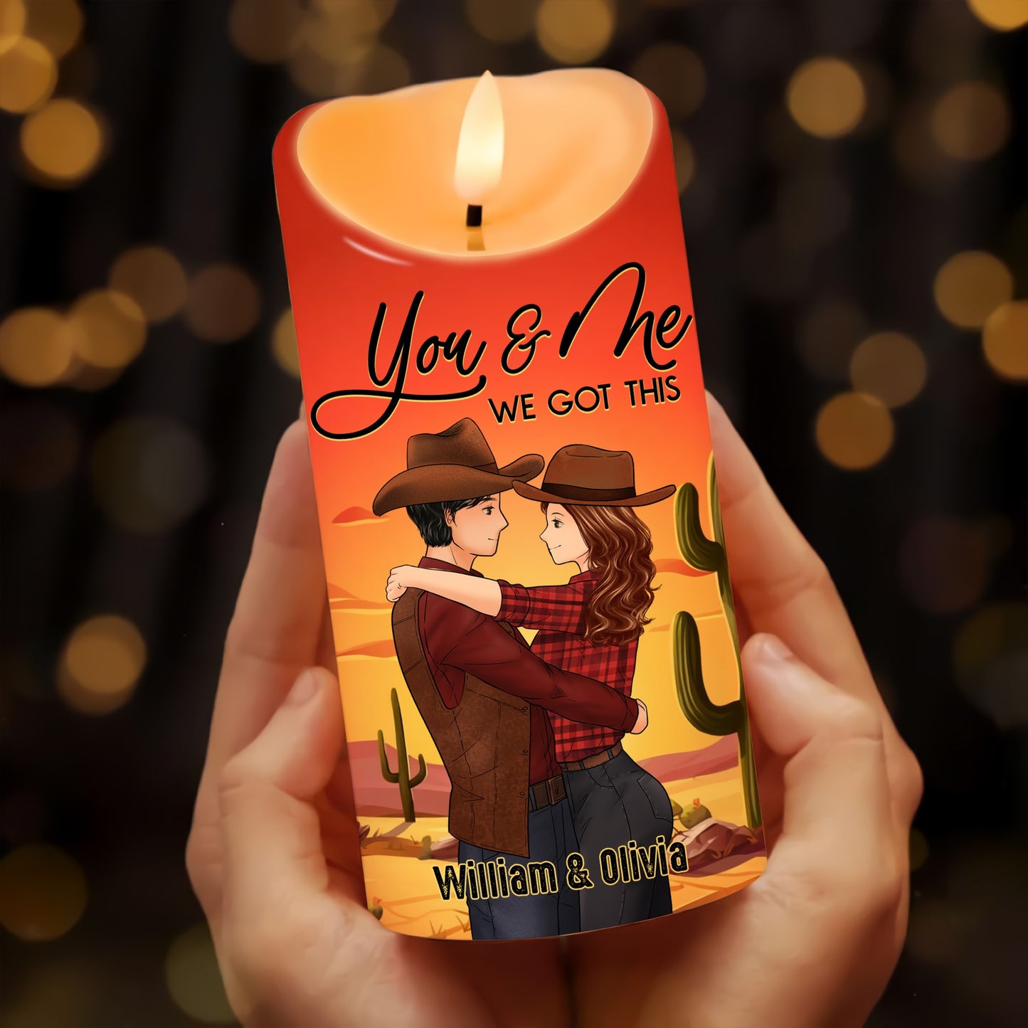 Custom Cowboy Couple Led Candle, You And Me We Got This - Personalized Couple Led Candle