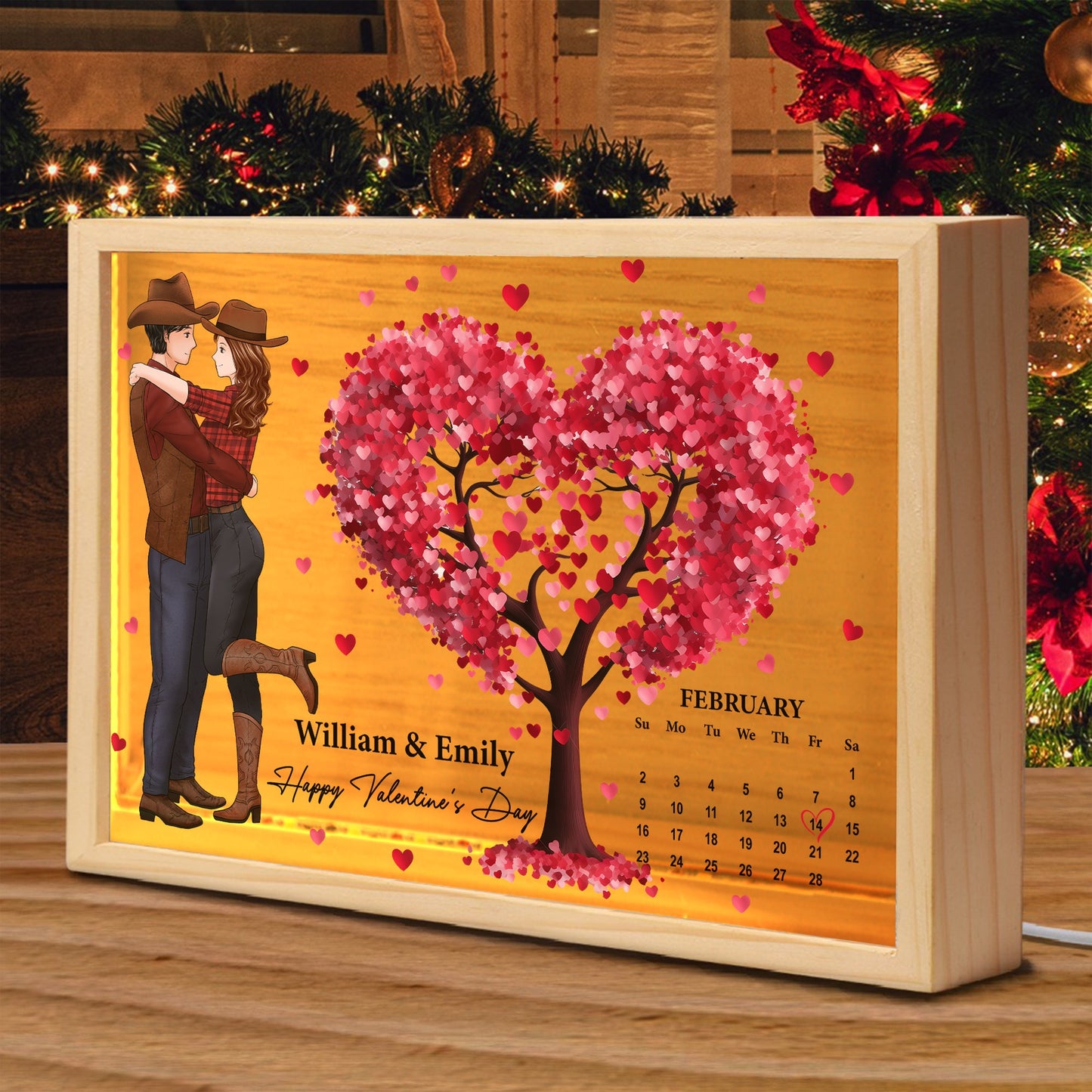 Custom Cowboy Couple, Anniversary Gift For Couple - Personalized Valentine’s Day Frame Light Box