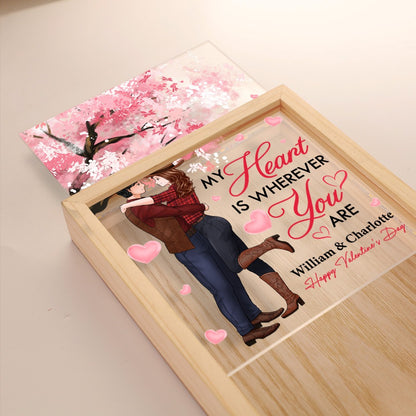 Custom Cowboy Couple, My Heart Is Wherever You Are - Personalized Valentine’s Day Frame Light Box