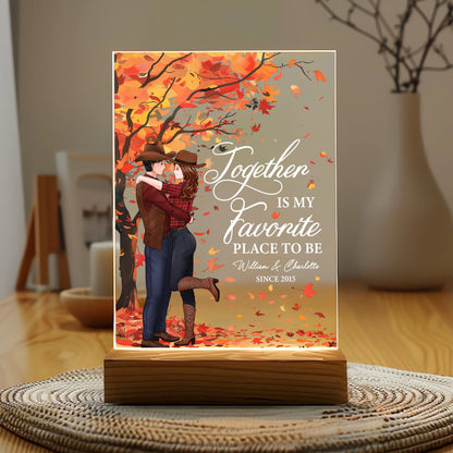 Custom Cowboy Couple, Together Is My Favorite Place To Be - Personalized Valentine’s Day Acrylic Plaque LED Light Night