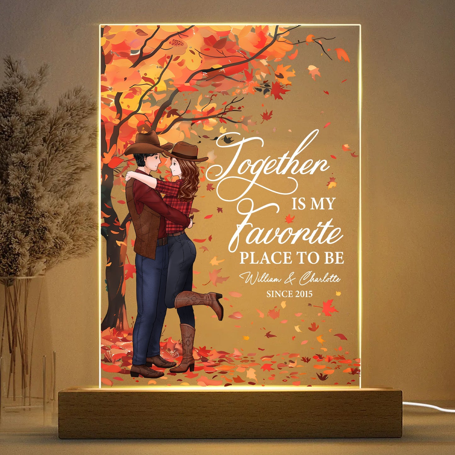 Custom Cowboy Couple, Together Is My Favorite Place To Be - Personalized Valentine’s Day Acrylic Plaque LED Light Night