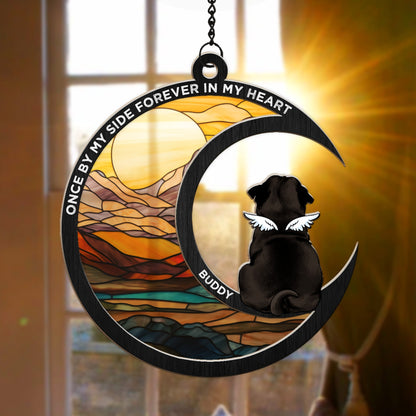 Custom Dog Memorial Once By My Side Forever In My Heart - Personalized Memorial Suncatcher Ornament