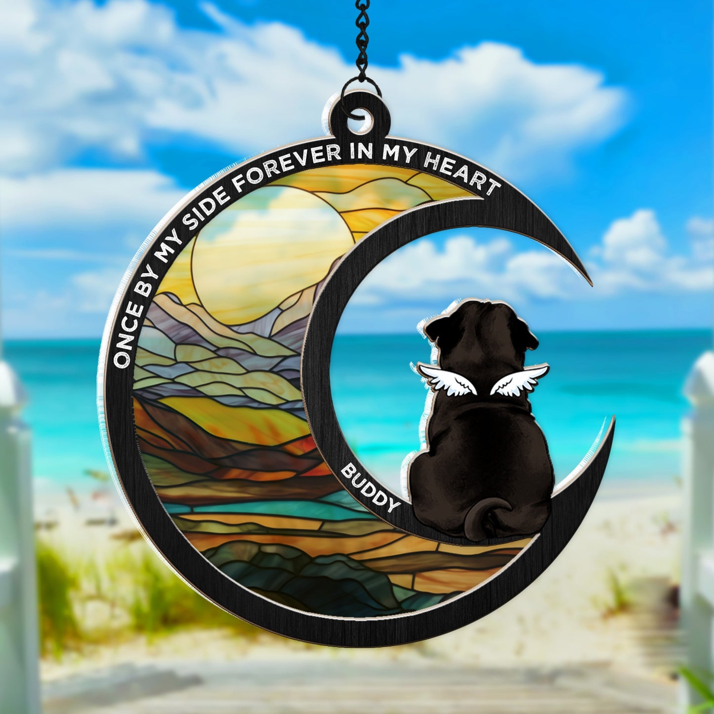 Custom Dog Memorial Once By My Side Forever In My Heart - Personalized Memorial Suncatcher Ornament