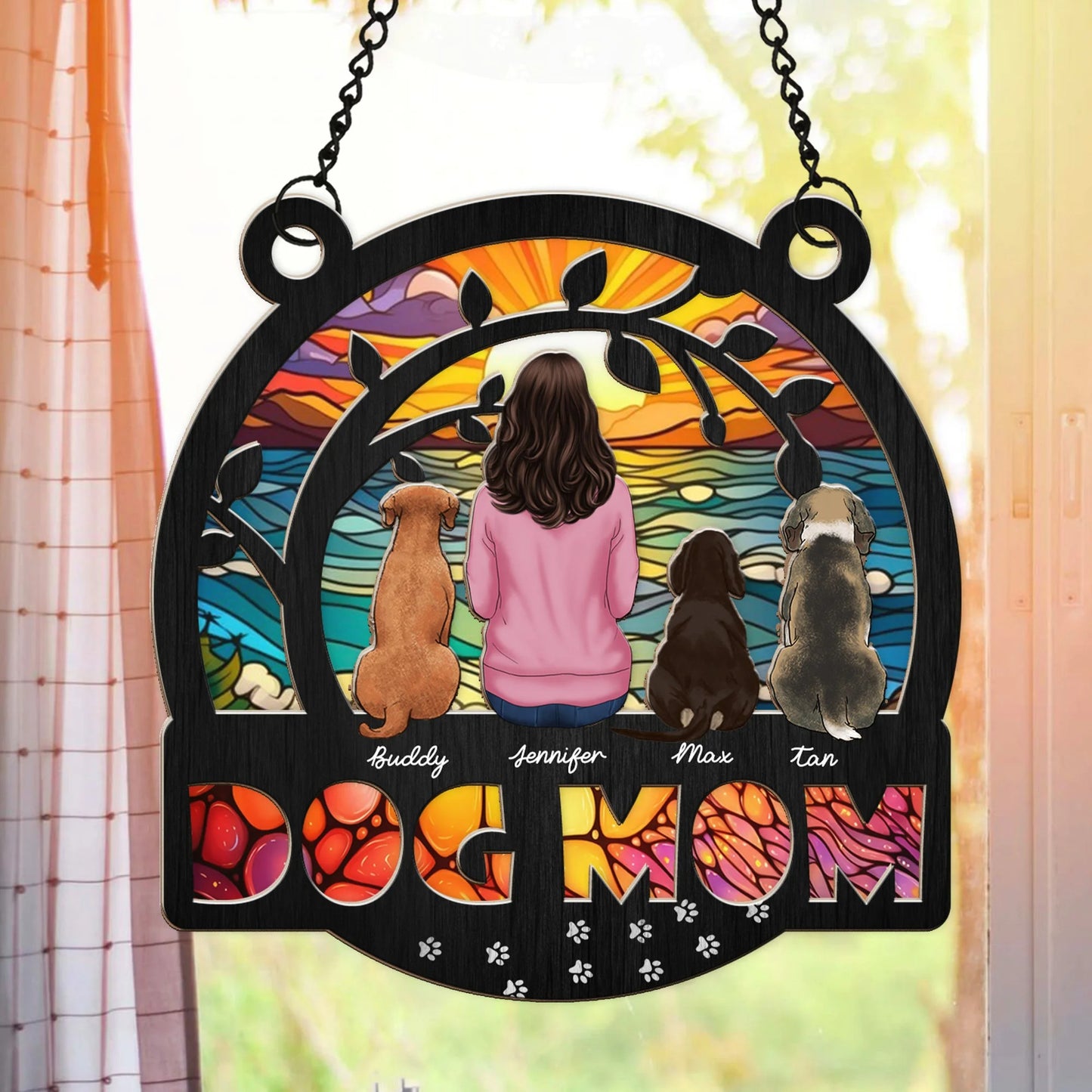 Custom Dog Mom Suncatcher - Personalized Window Hanging Suncatcher Ornament