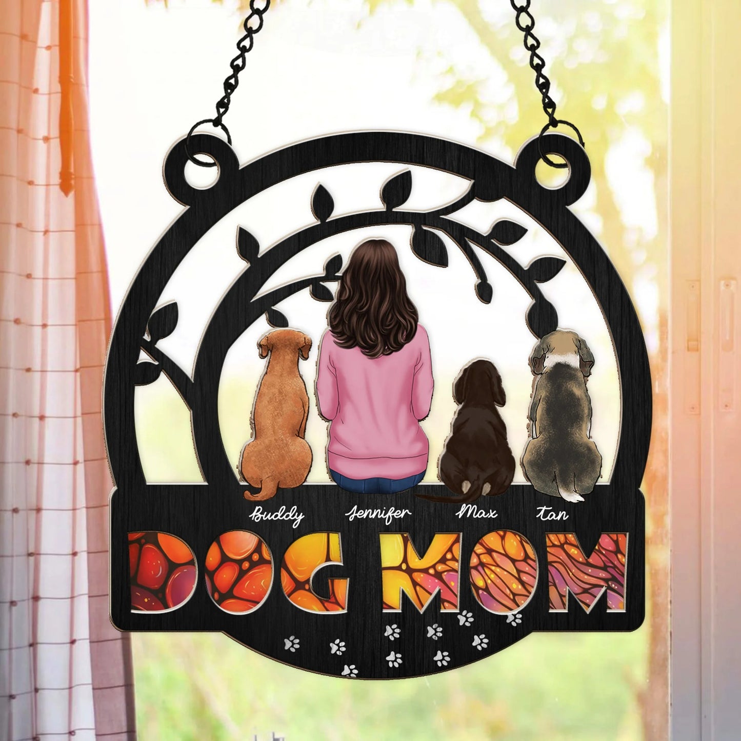 Custom Dog Mom Suncatcher - Personalized Window Hanging Suncatcher Ornament