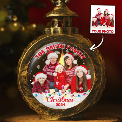 Custom Family Photo Christmas, Personalized Family Christmas Candlelight Lantern Ornament
