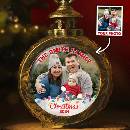 Custom Family Photo Christmas, Personalized Family Christmas Candlelight Lantern Ornament