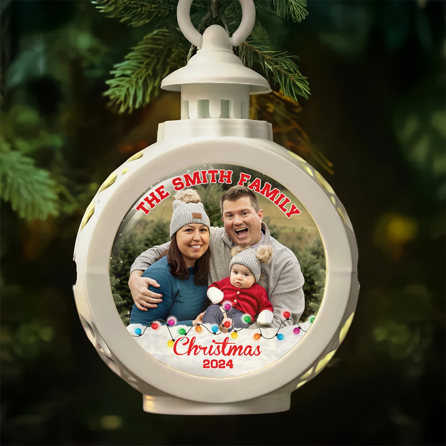 Custom Family Photo Christmas, Personalized Family Christmas Candlelight Lantern Ornament