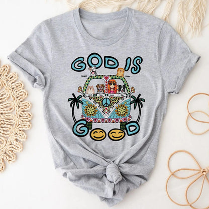 Custom Hippie Girl T-Shirt for Christian Pet Lover, God Is Good-Personalized Christian T-Shirt