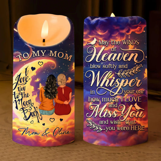 Custom Memorial LED Candle for Mom, May The Winds Of Heaven Blow Softly - Personalized Memorial Led Candle