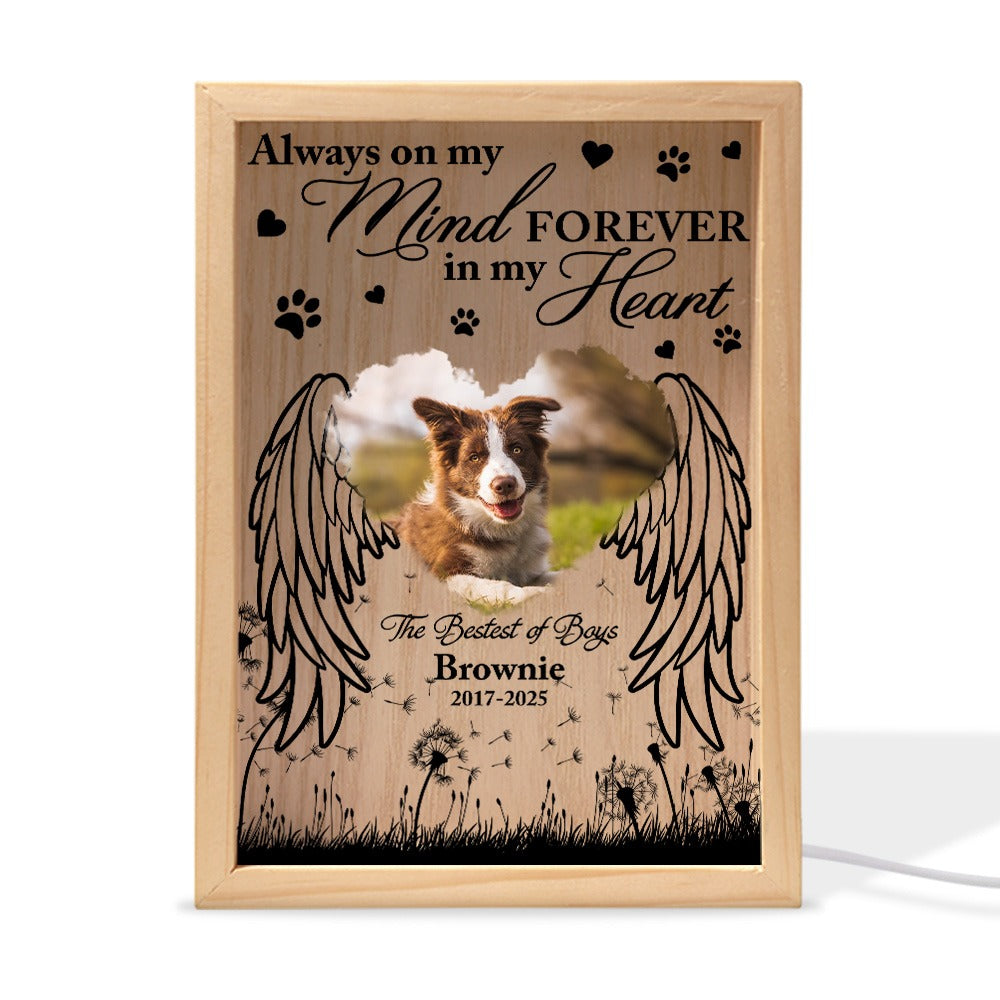 Custom Pet Photo Memorial, Always On My Mind Forever In My Heart - Personalized Memorial Frame Light Box