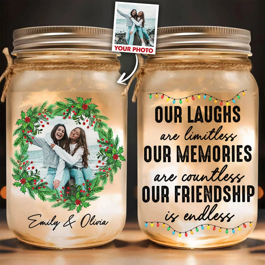 Custom Photo Best Friend, Our Memories Are Countless Our Friendship Is Endless - Personalized Mason Jar Light