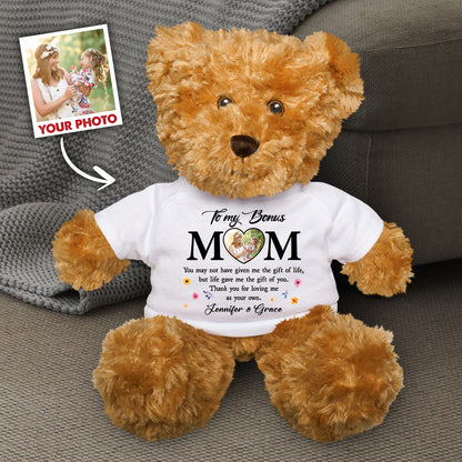 Custom Photo Bonus Mom Gift Life Gave Me The Gift Of You - Teddy Bear With Personalized Shirt