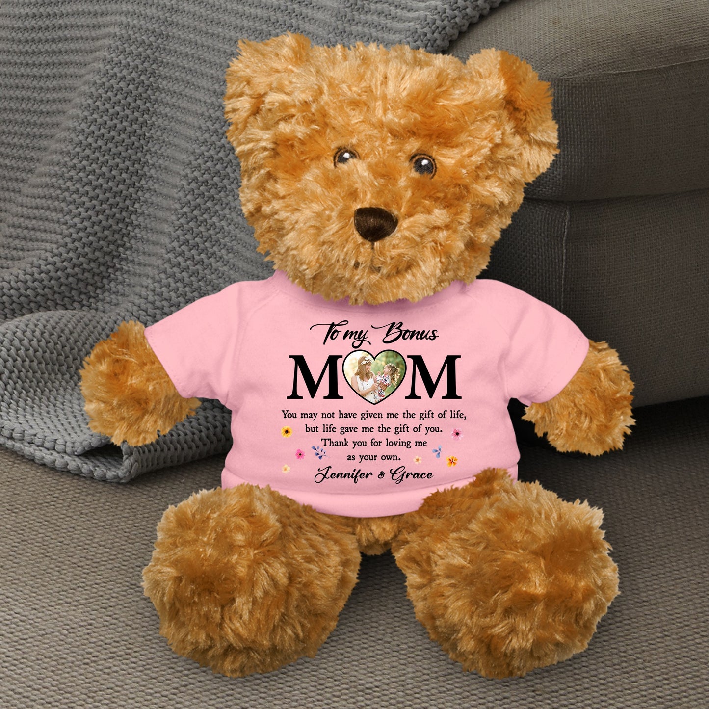 Custom Photo Bonus Mom Gift Life Gave Me The Gift Of You - Teddy Bear With Personalized Shirt