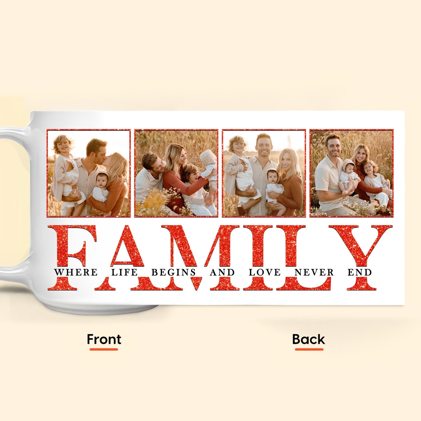 Custom Photo Family Where Life Begins and Love Never Ends - Personalized Family Photo Mug