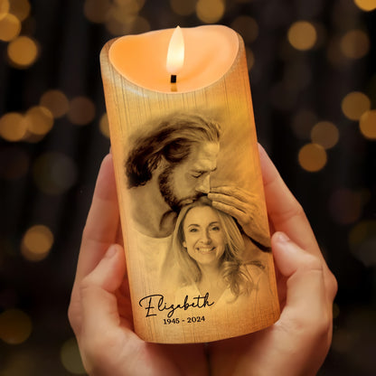Custom Photo God Saw You Getting Tired Safe In Hand Of God - Personalized Memorial LED Candle