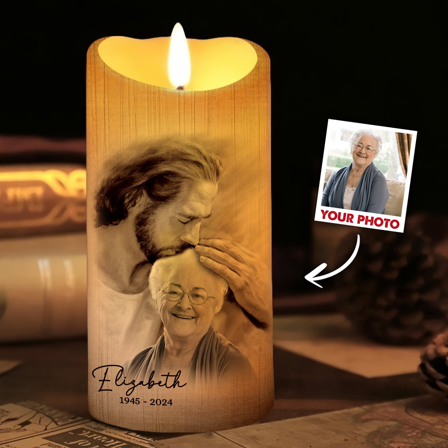 Custom Photo God Saw You Getting Tired Safe In Hand Of God - Personalized Memorial LED Candle