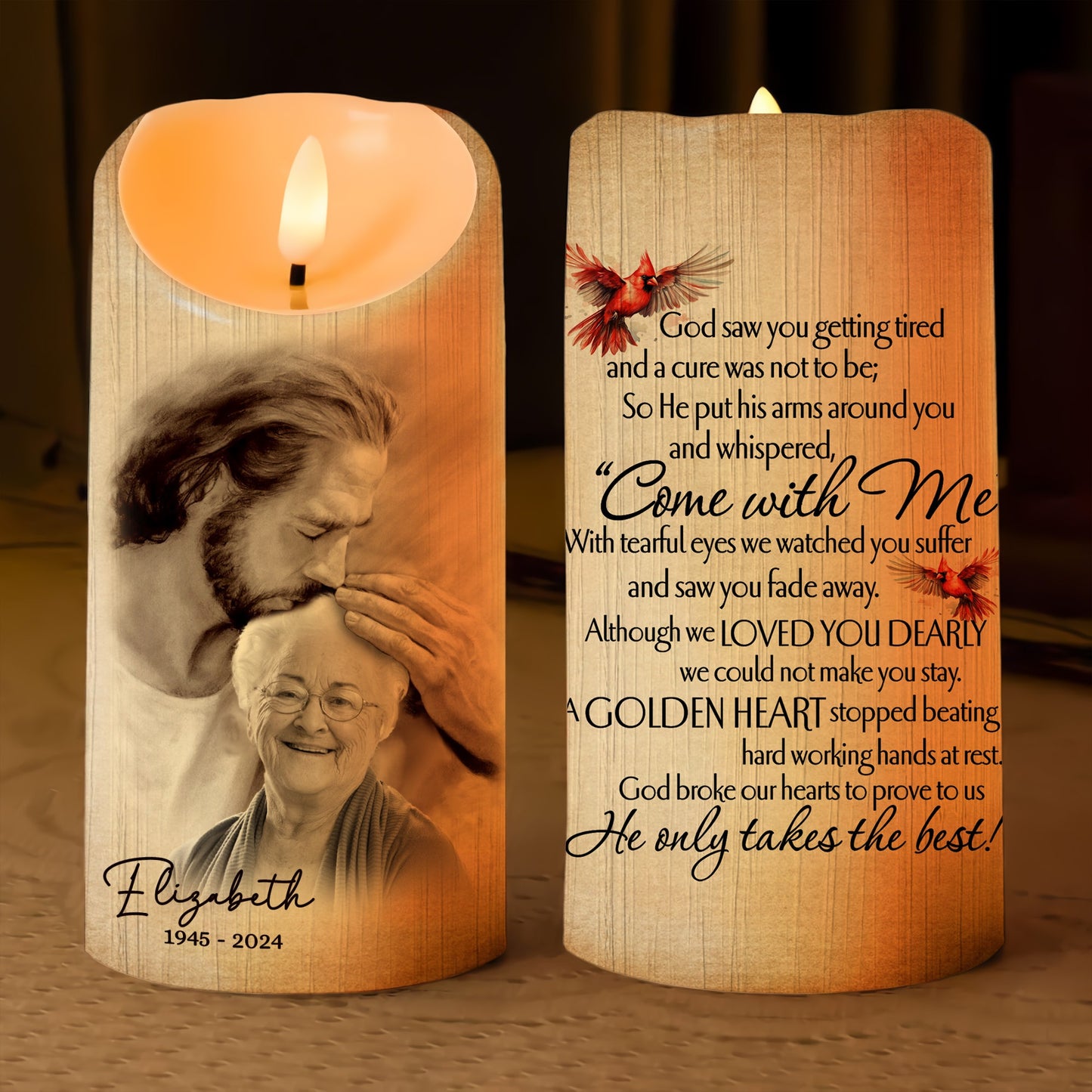 Custom Photo God Saw You Getting Tired Safe In Hand Of God - Personalized Memorial LED Candle