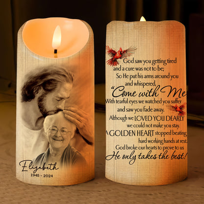 Custom Photo God Saw You Getting Tired Safe In Hand Of God - Personalized Memorial LED Candle