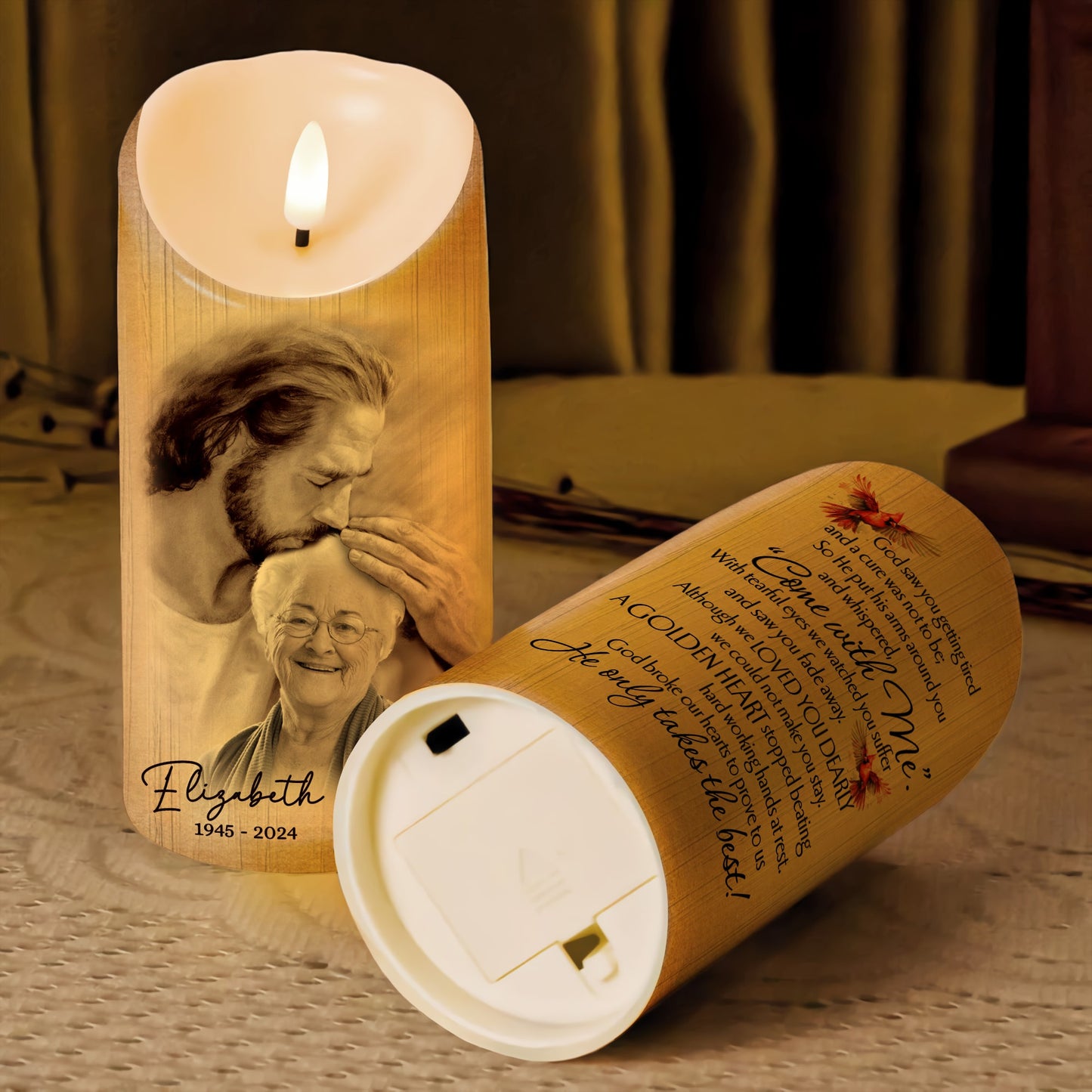 Custom Photo God Saw You Getting Tired Safe In Hand Of God - Personalized Memorial LED Candle
