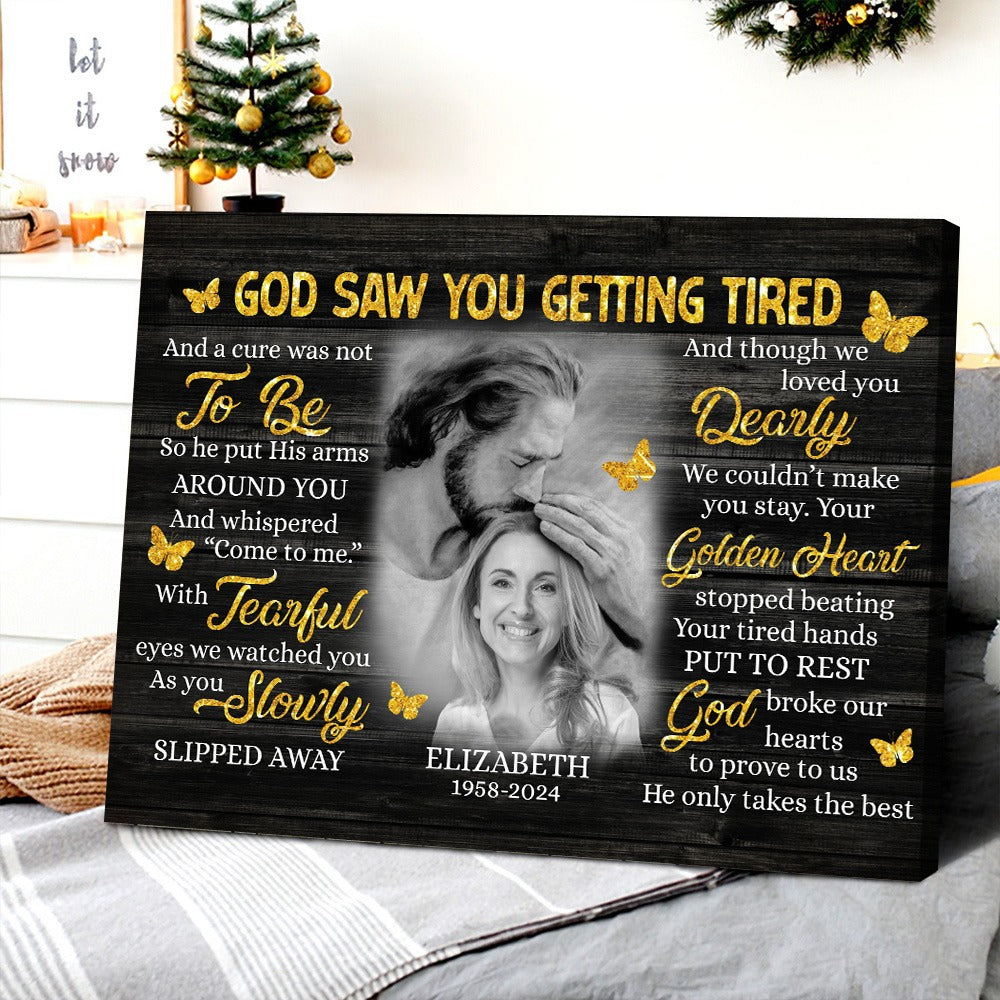 Custom Photo God Saw You Getting Tired Safe In Hand Of God - Personalized Memorial Poster Canvas