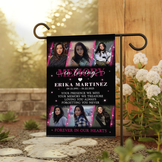 Custom Photo In Loving Memory Forever In Our Hearts - Personalized Memorial Photo Garden Flag