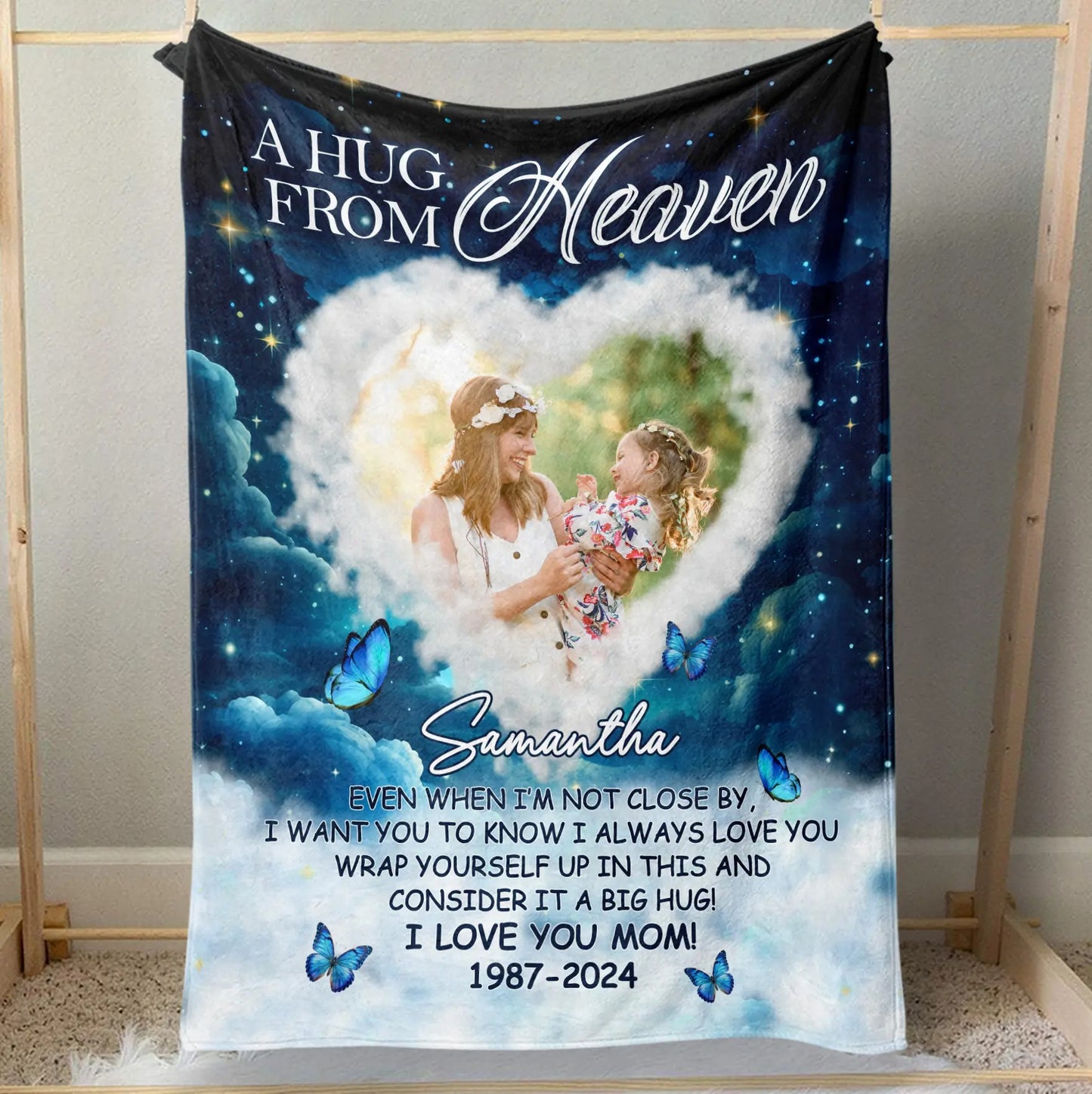 Custom Photo Memorial Blanket, A Hug From Heaven - Personalized Memorial Blanket