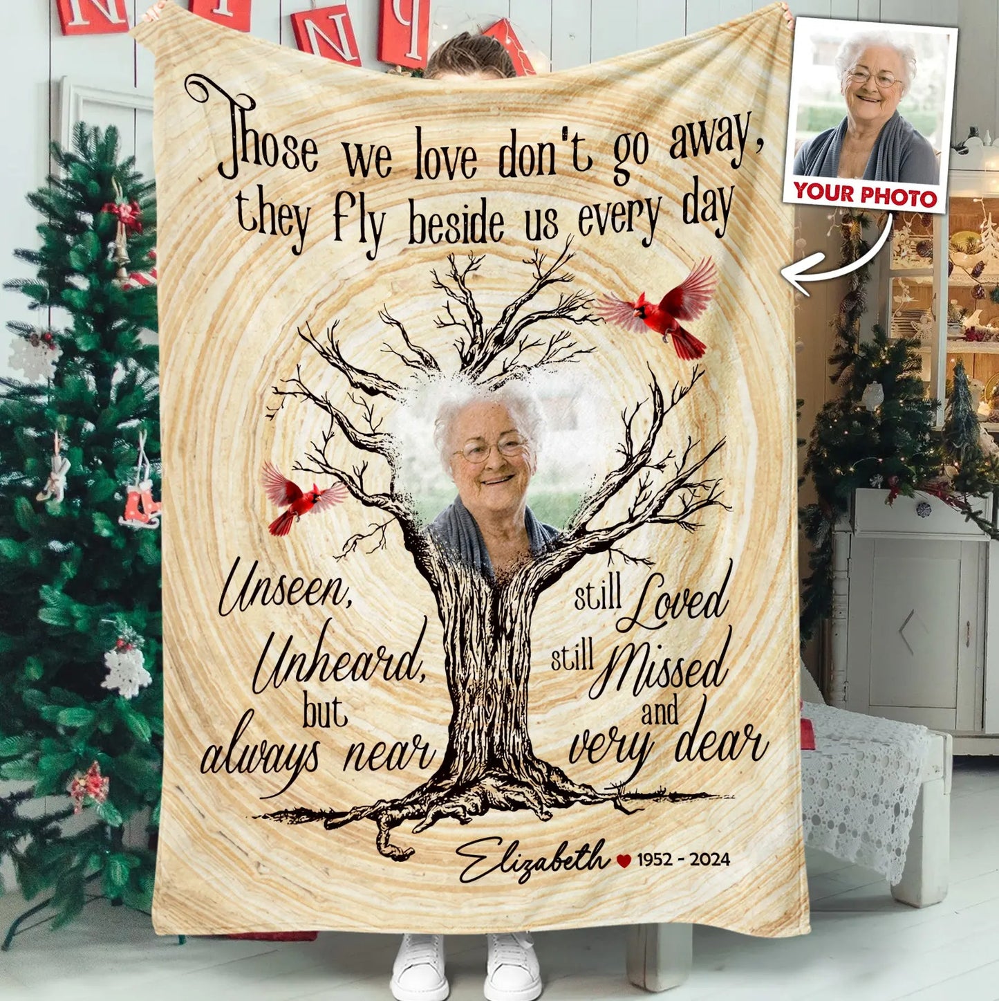 Custom Photo Memorial Blanket, Those We Love Don't Go Away - Personalized Memorial Blanket