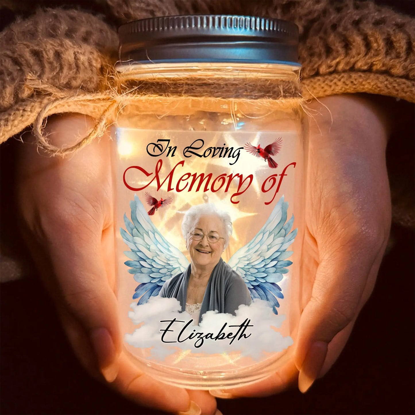 Custom Photo Memorial I'm In Heaven For Christmas - Personalized Memorial Mason Jar Light