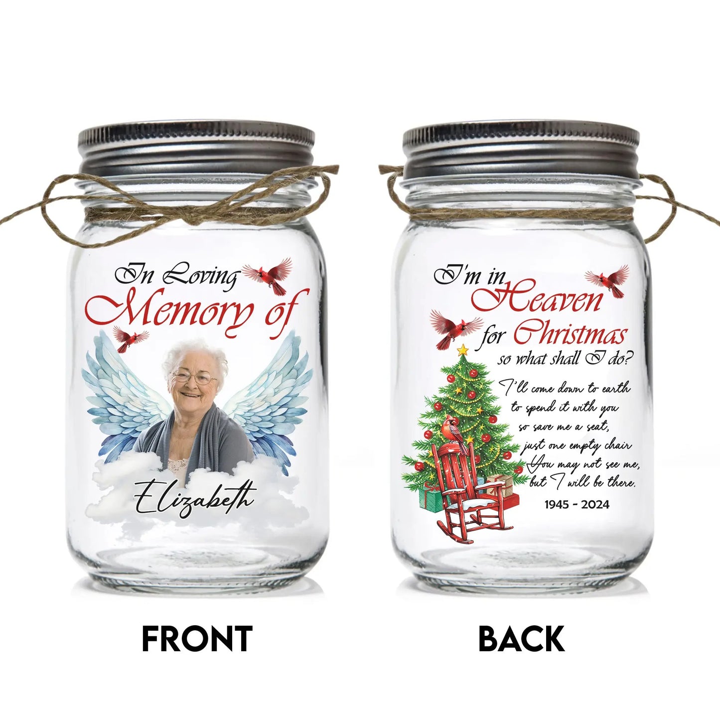 Custom Photo Memorial I'm In Heaven For Christmas - Personalized Memorial Mason Jar Light